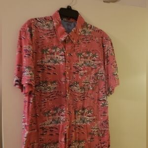Tropical Red Casual Button Down Shirt